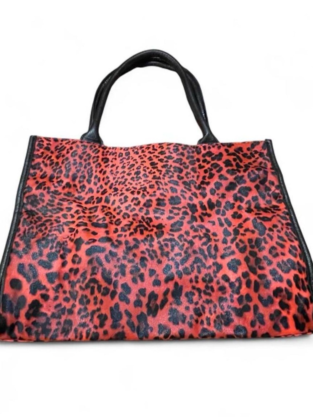 Neiman Marcus Red Leopard Print Tote Bag